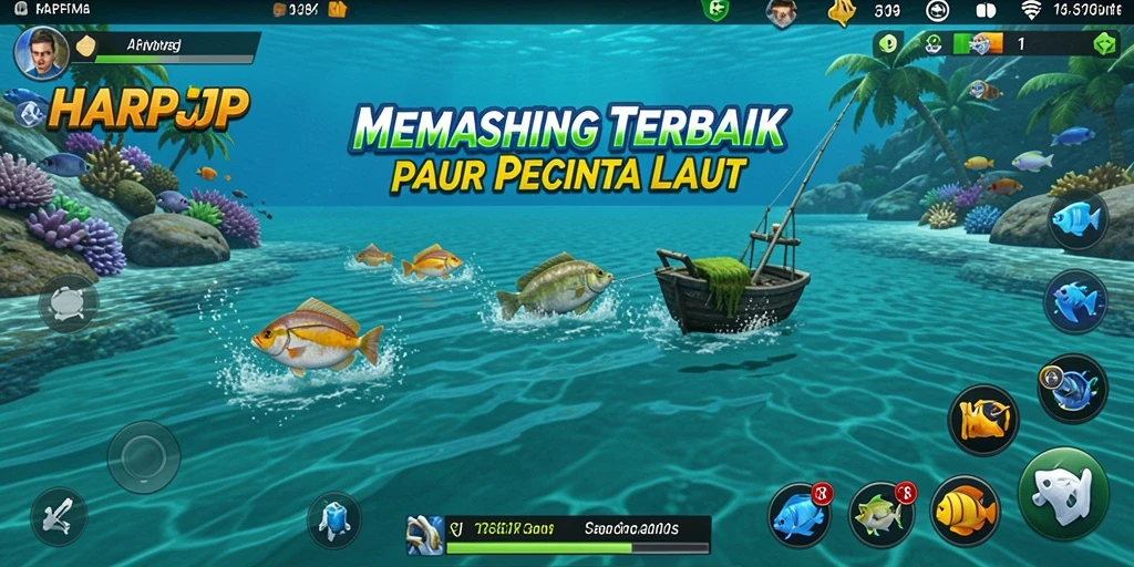 Tampilan gameplay HARAPJP yang seru saat memancing.