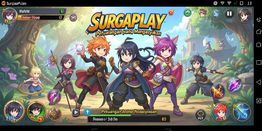 Tampilan gameplay yang penuh aksi dan karakter anime menarik.