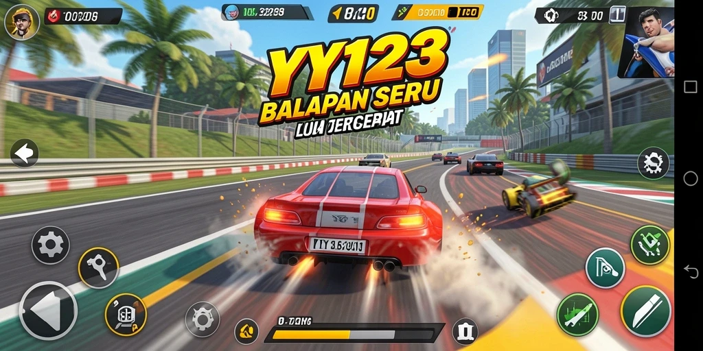 Tampilan gameplay YY123 yang menegangkan di lintasan balapan.